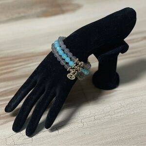 3 Set of Faux Crystal Bracelets Grey & Blue
